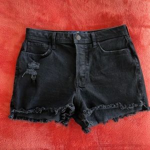 Hollister Black Jean Distressed Ultra High-Rise Mom Shorts 3” Size 9 W29